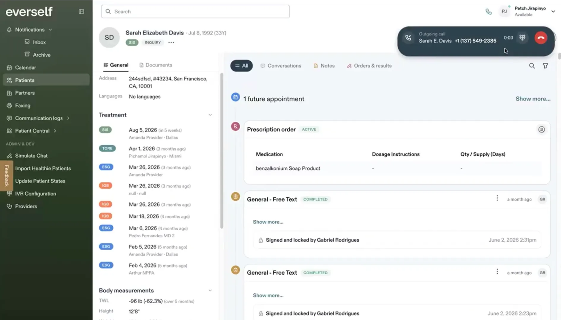 Everself Orbit EHR patient timeline with integrated communications